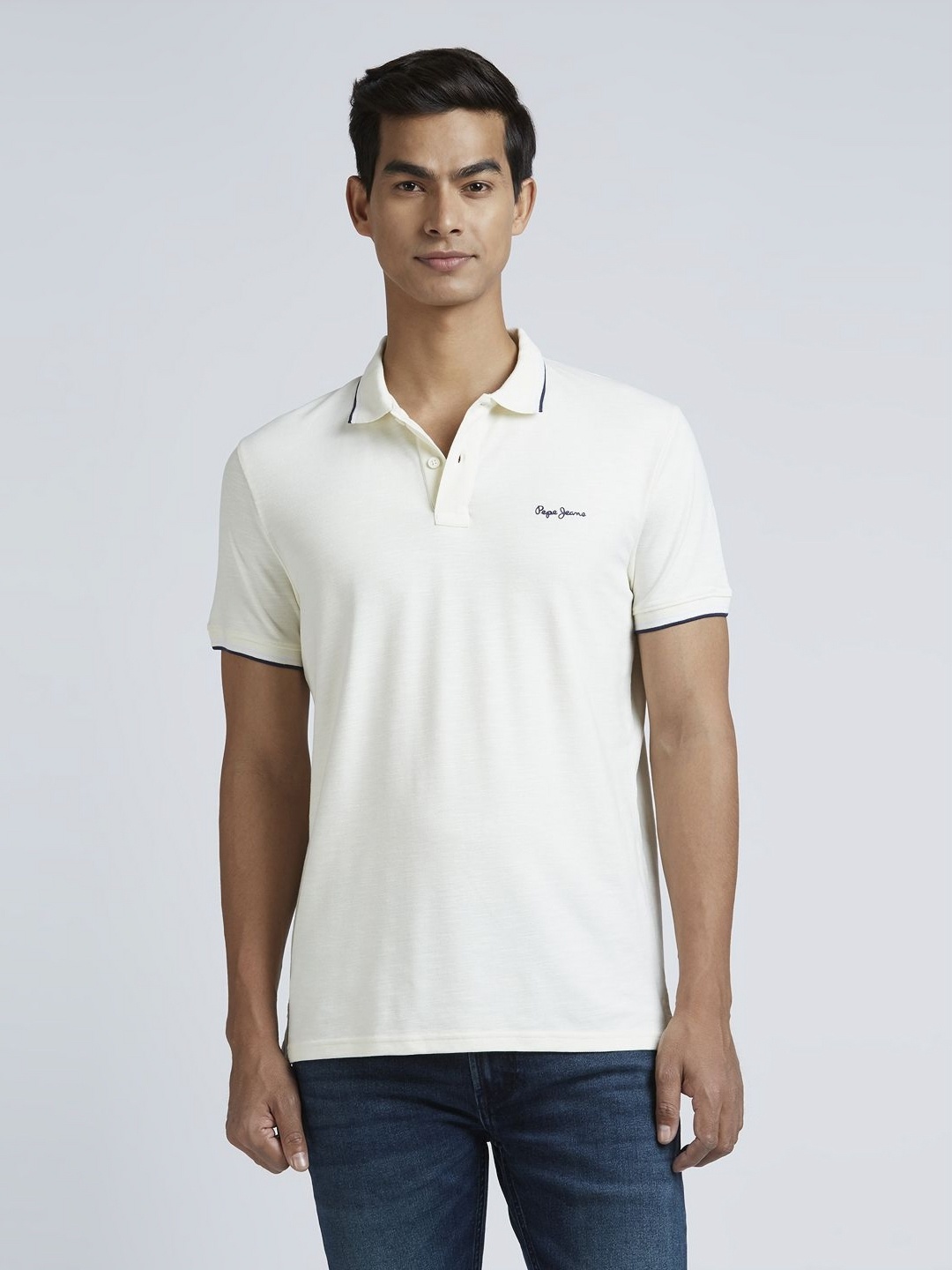

Pepe Jeans Men Solid Polo Collar Cotton T-shirt, White