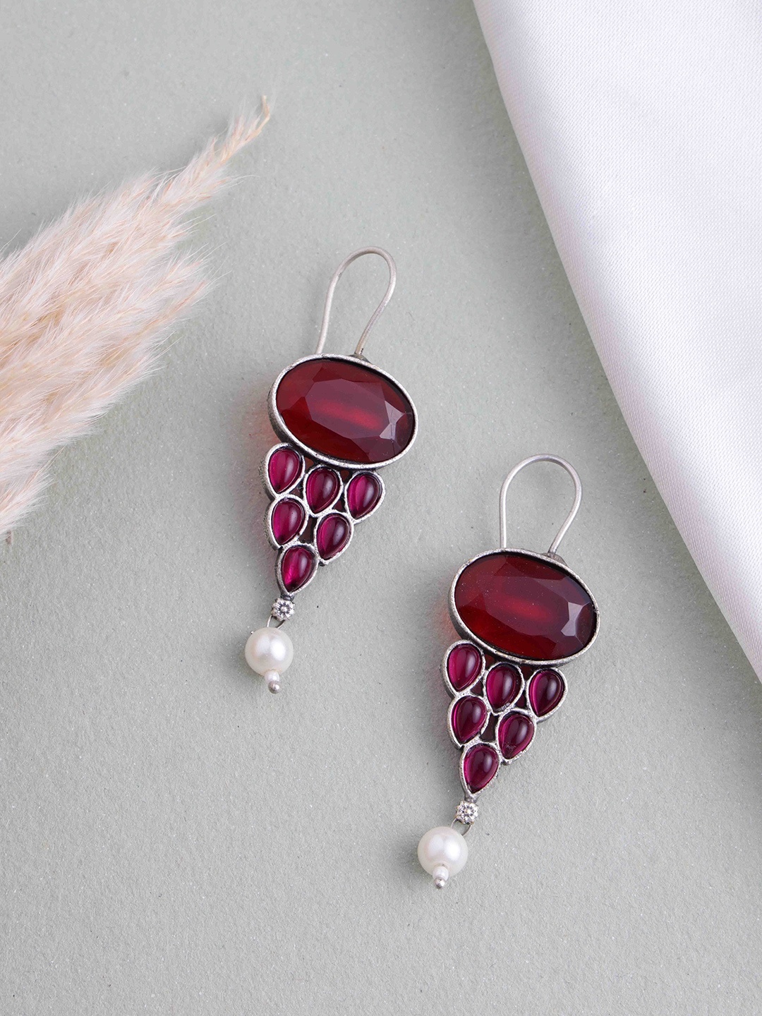 

PANASH Silver Plated Cubic Zirconia Studded Drop Earrings