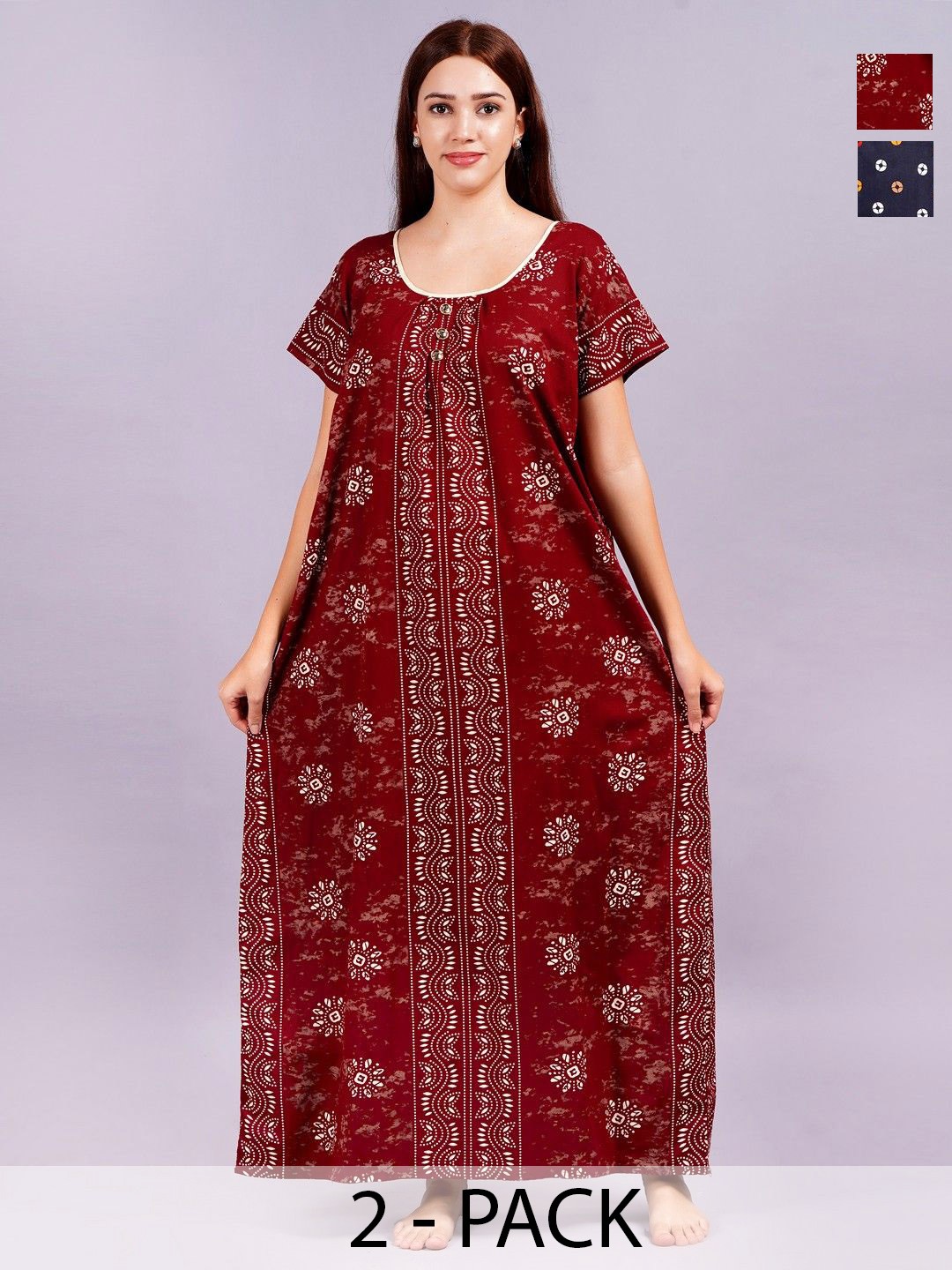 

Breezly Women Pack Of 2 Printed Maxi Nightdress, Navy blue