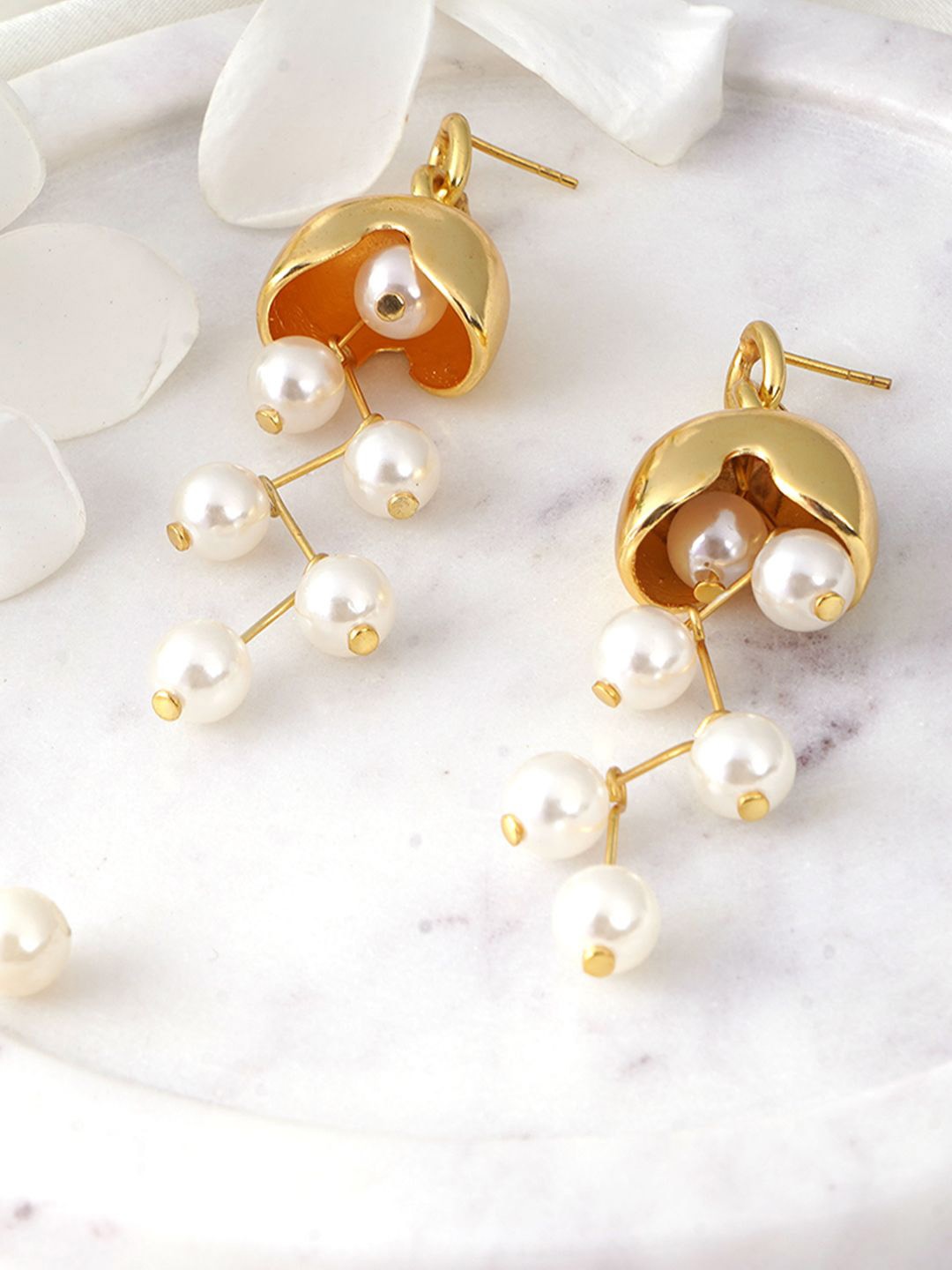 

Adwitiya Collection Gold Plated Pearl Studded Classic Drop Earrings