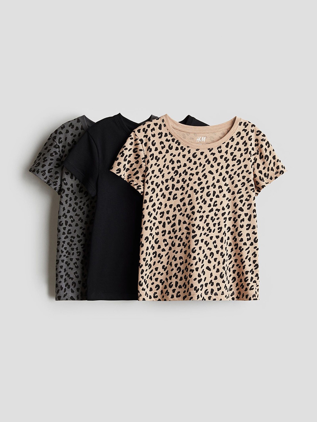 

H&M Girls Pack Of 3 Printed Pure Cotton Tops, Beige