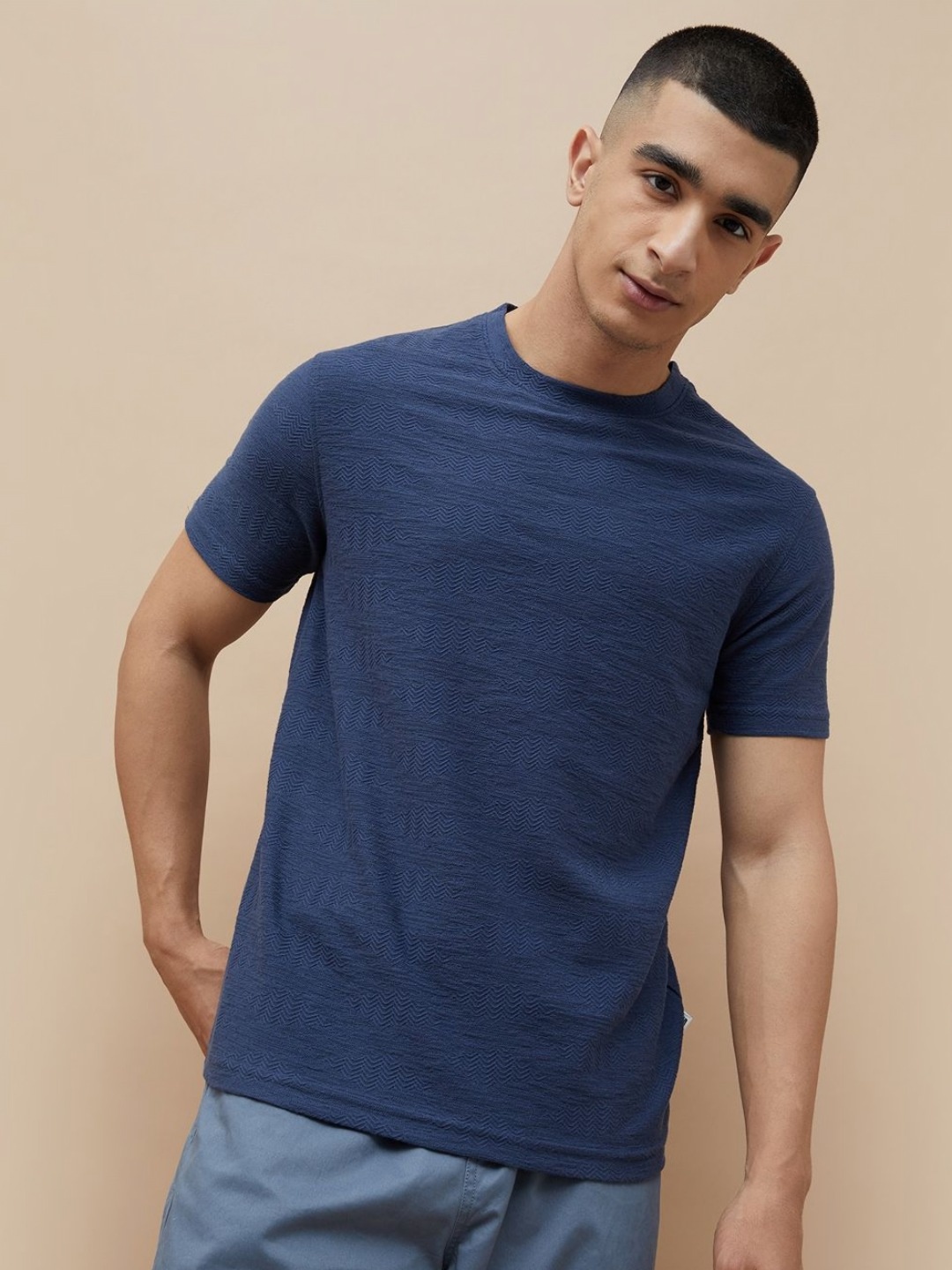 

Fame Forever by Lifestyle Men Solid Round Neck Cotton Slim Fit T-shirt, Blue