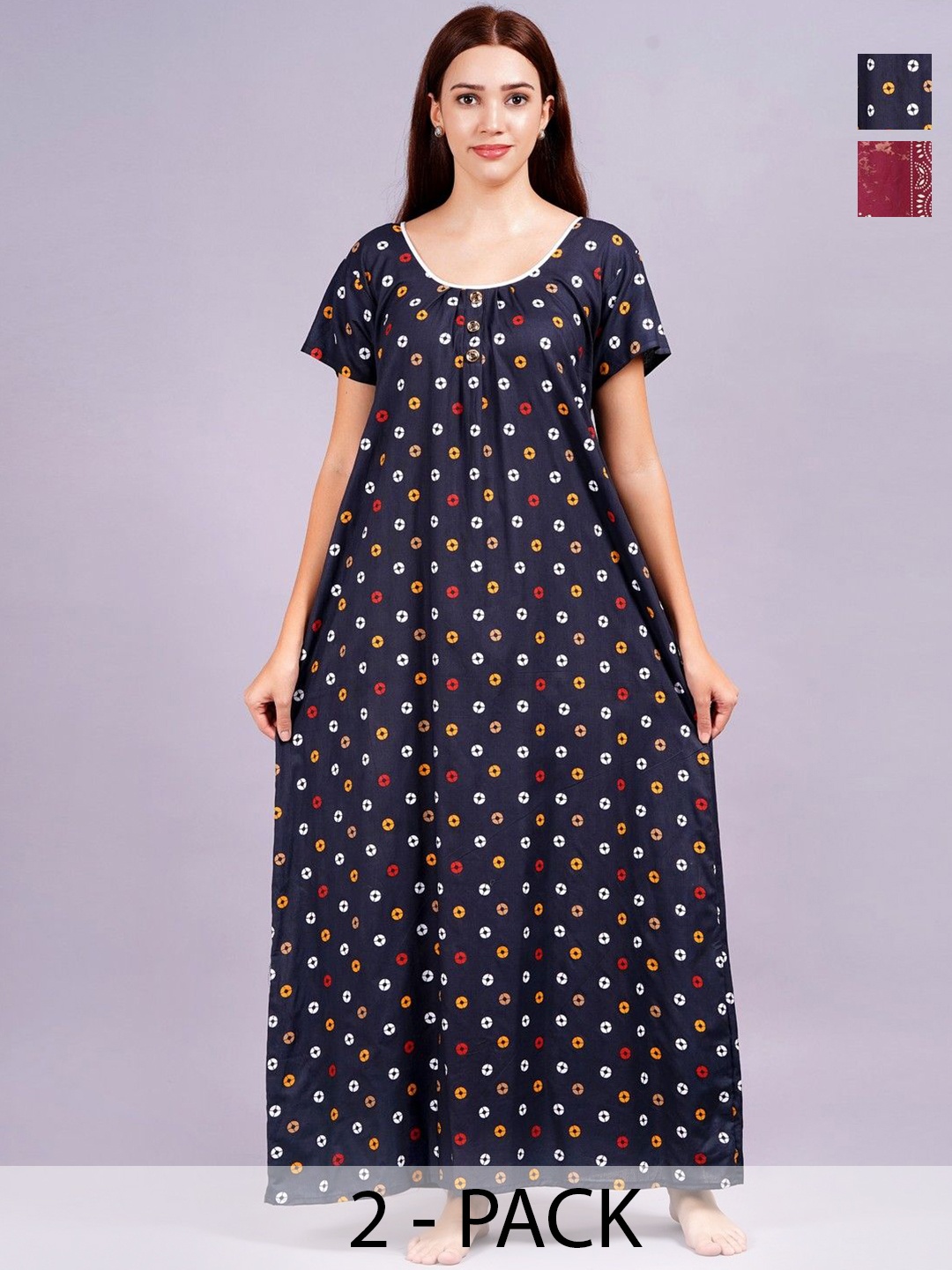 

Breezly Printed Maxi Nightdress, Navy blue