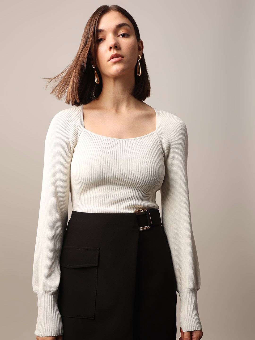 

ONLY Women Solid Square Neck Top, White