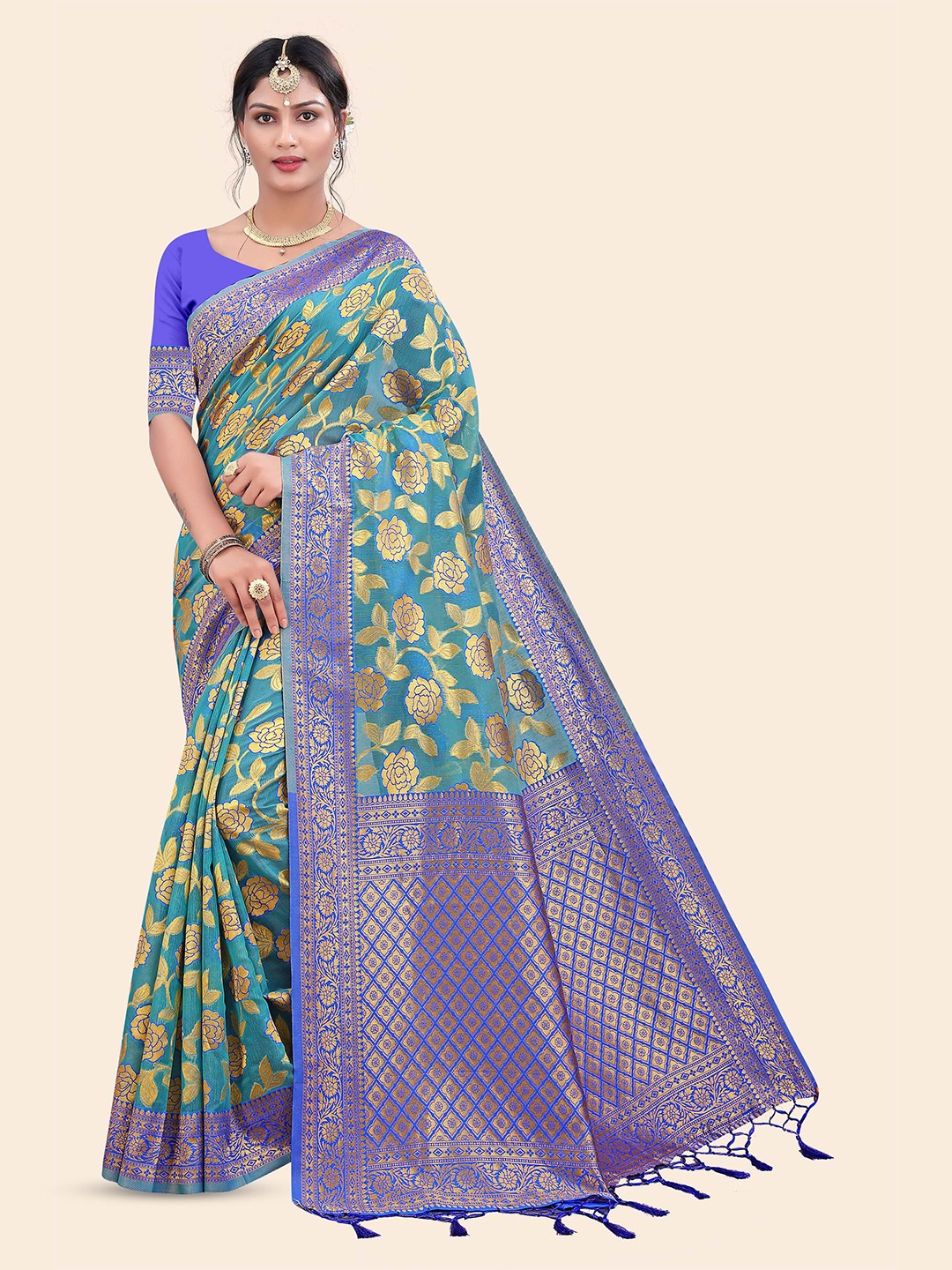 

Maroosh Woven Design Zari Saree, Blue