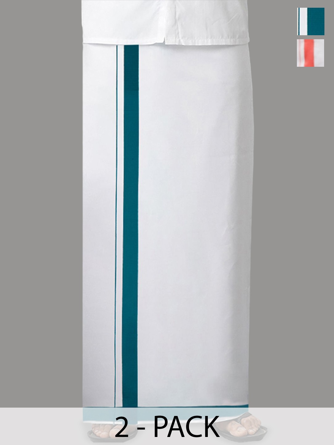 

Ramraj Men Pack Of 2 Solid Dhotis with Border, White