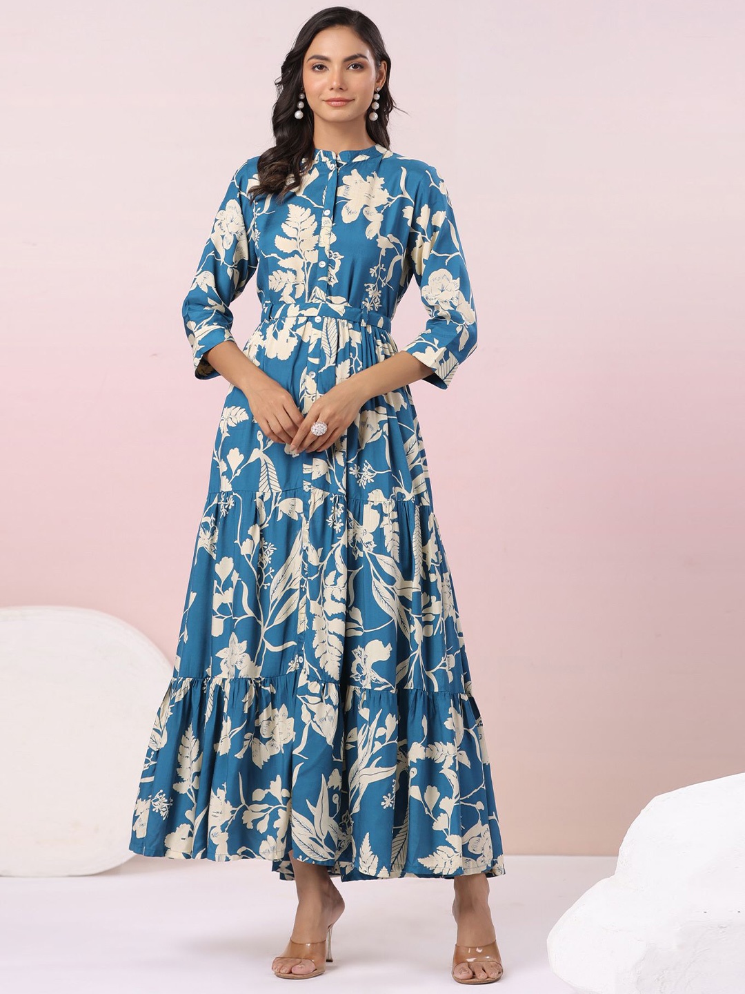 

JISORA Floral Print A-Line Dress, Blue