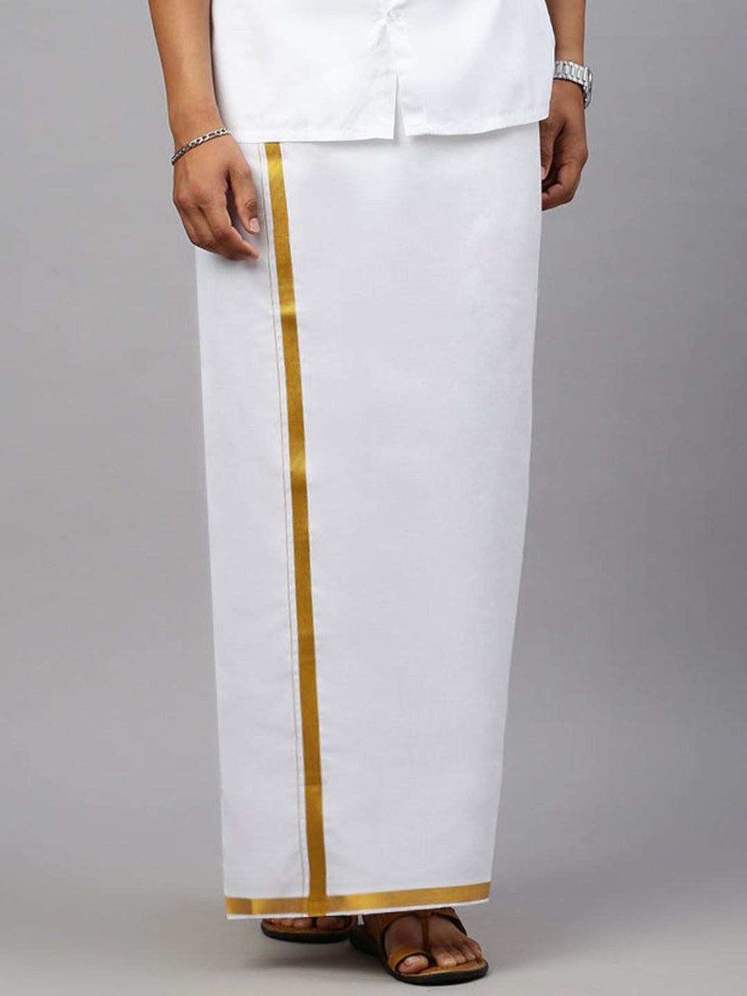 

Ramraj Men Solid Adjustable Dhoti with Border, White