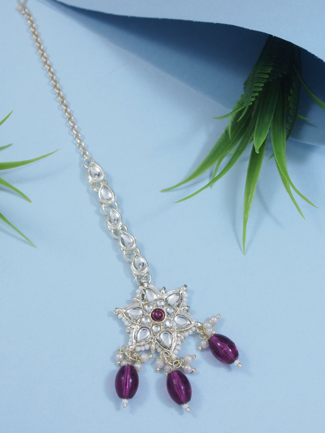 

I Jewels Gold-Plated Kundan & Pearl Maang Tikka
