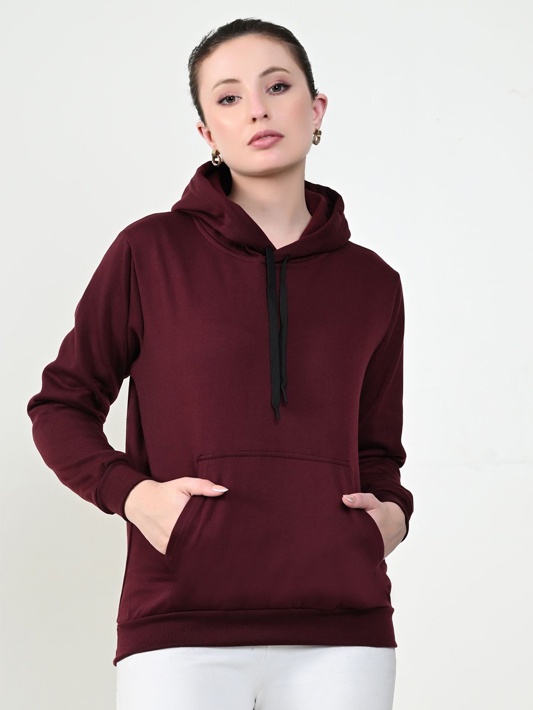 

BAESD Women Solid Hood Fleece Pullover Sweatshirt, Maroon