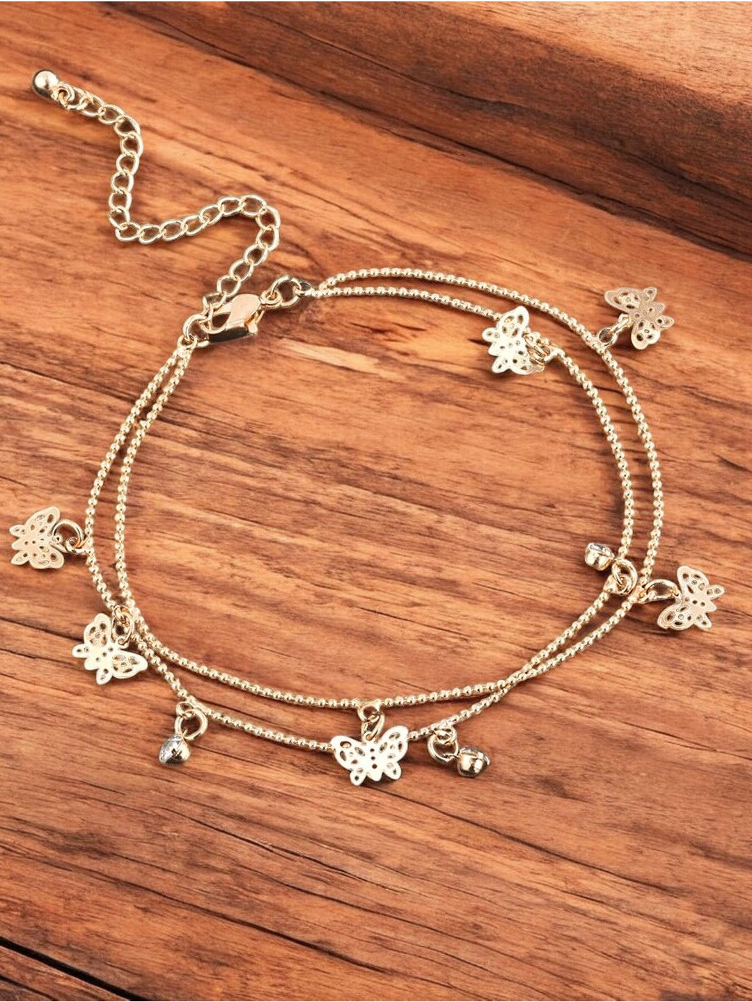 

fabula Butterfly Beaded & Charm Single Anklet, Gold
