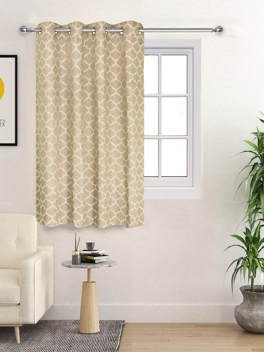 

Saral Home Beige & White Geometric Woven Design Cotton Room Darkening Window Curtain