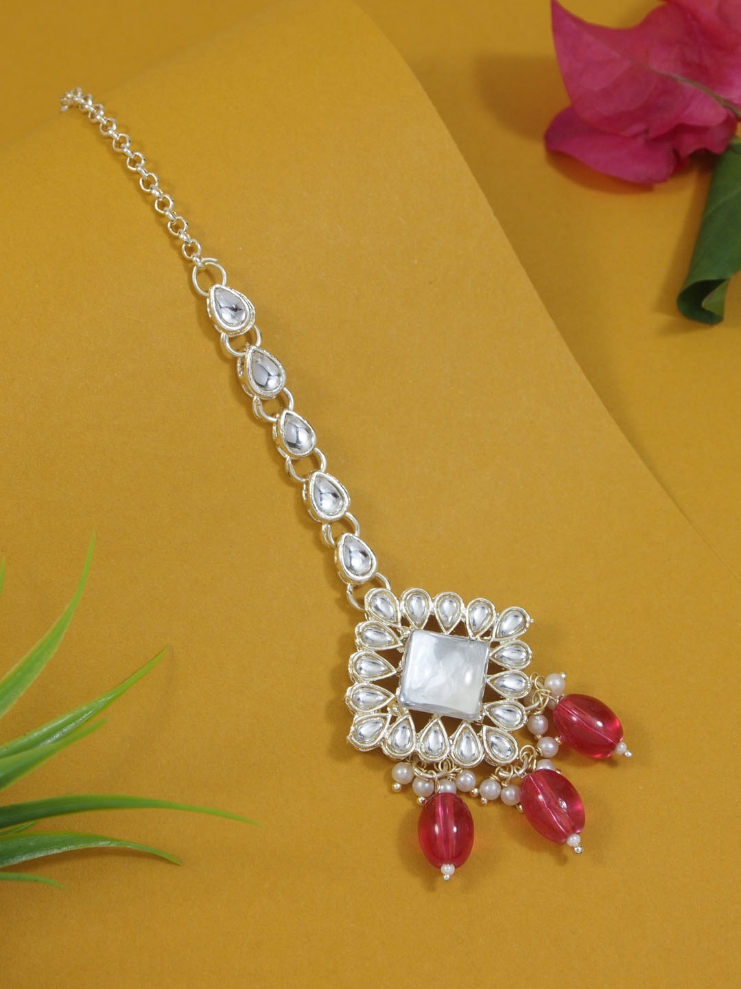 

I Jewels Gold-Plated Kundan & Pearl Maang Tikka