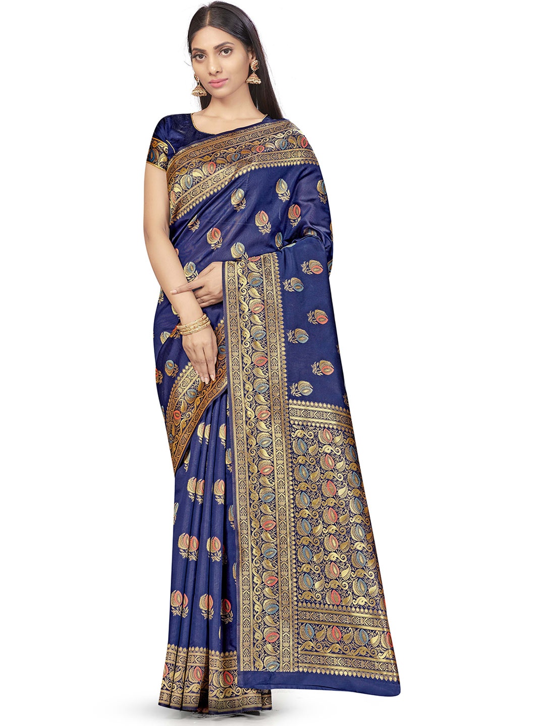 

Maroosh Woven Design Zari Banarasi Saree, Navy blue
