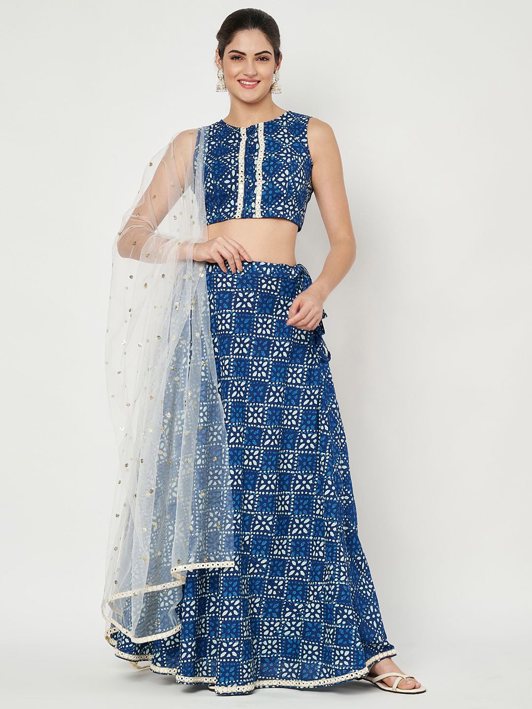 

studio rasa Women Mirror Work Ready to Wear Lehenga & Blouse With Dupatta, Blue