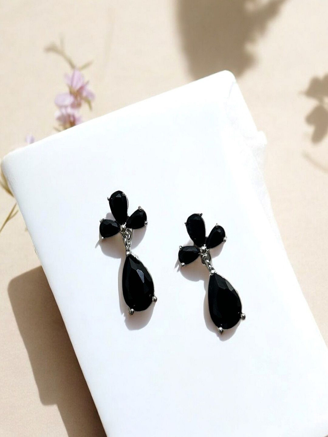 

AccessHer Stones Studded Contemporary Drop Earrings, Black