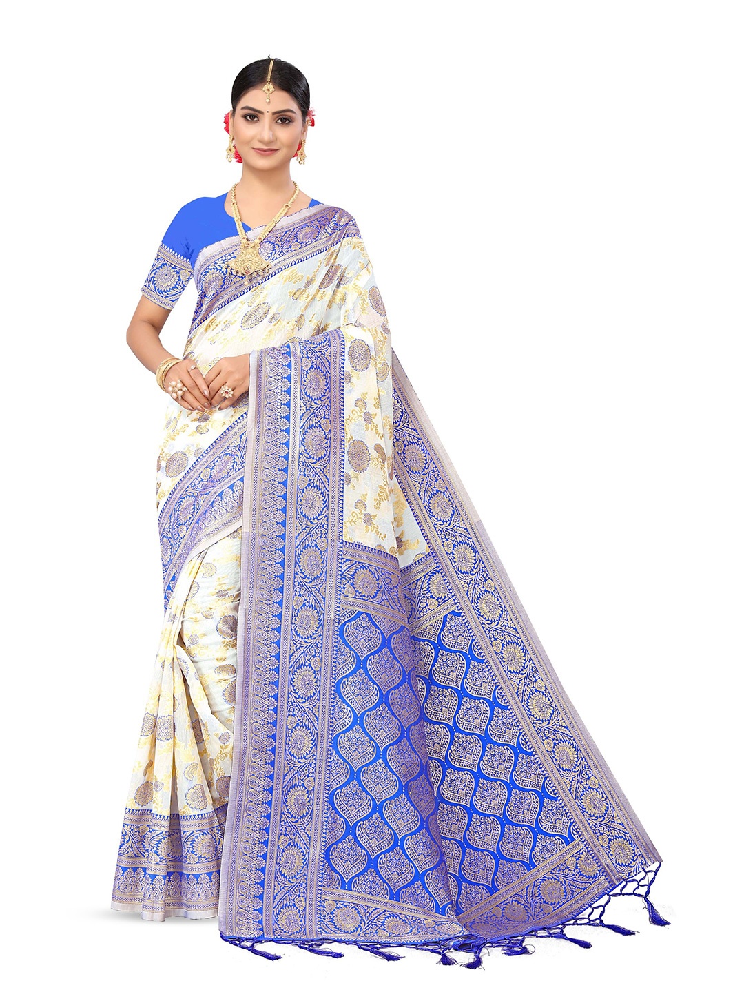 

Maroosh Woven Design Zari Saree, White