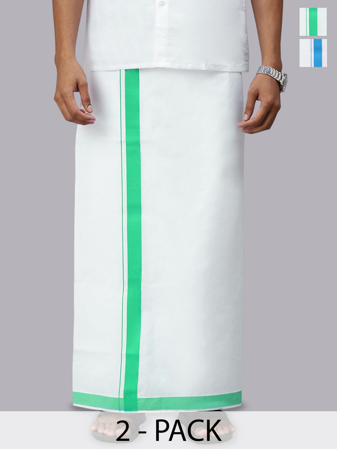

Ramraj Pack of 2 Men Solid Border Dhoti, White