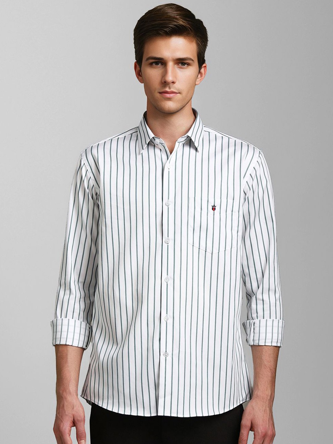 

Louis Philippe Sport Men Slim Fit Striped Pure Cotton Casual Shirt, White