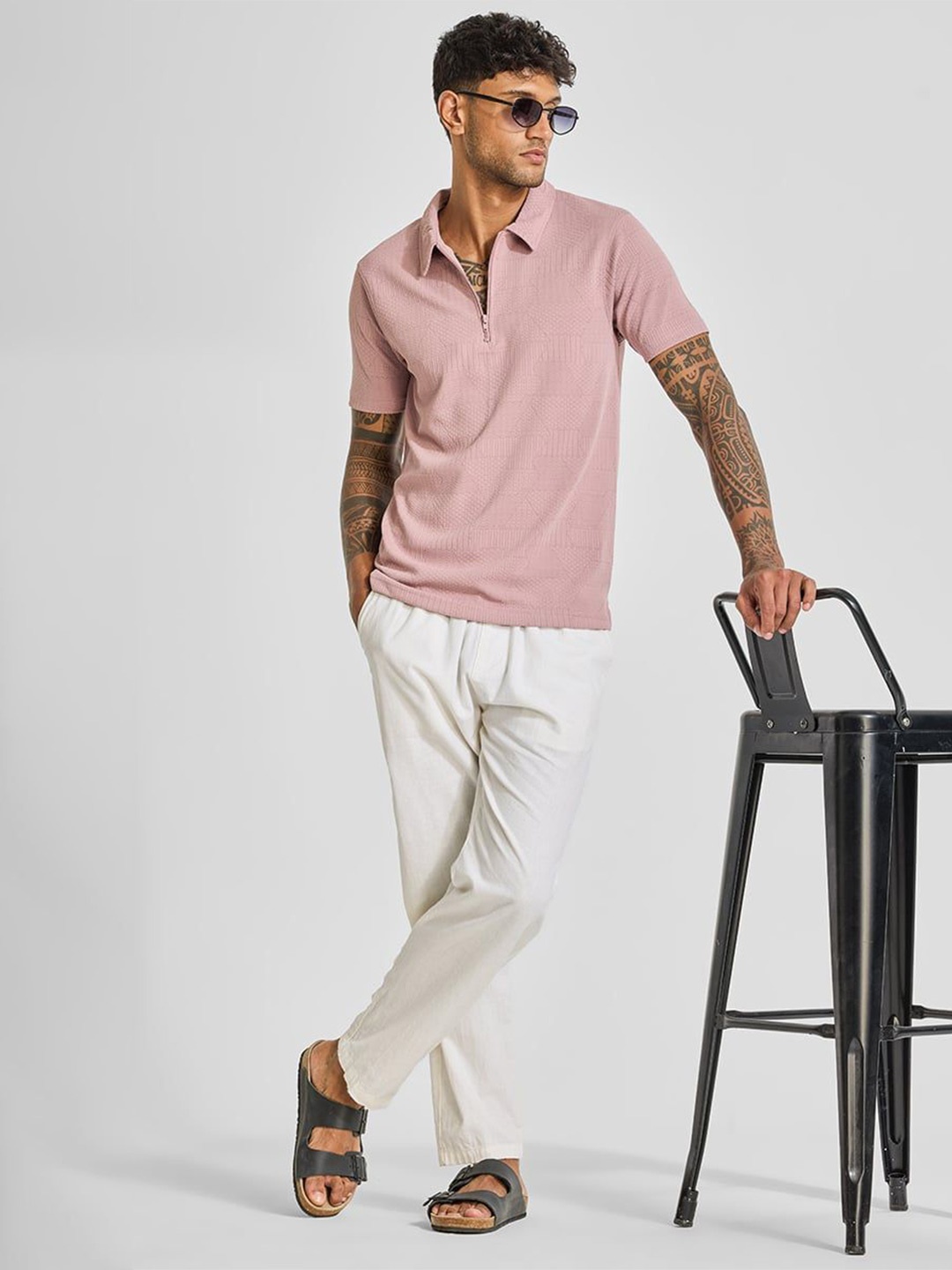 

Snitch Men Self Design Polo Collar T-shirt, Pink