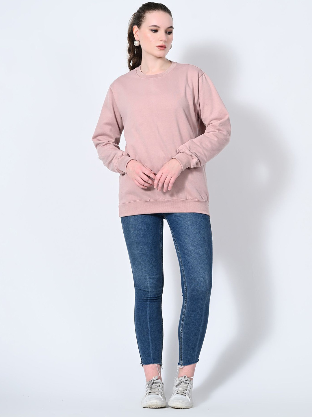 

BAESD Women Solid Round Neck Fleece Pullover Sweatshirt, Pink