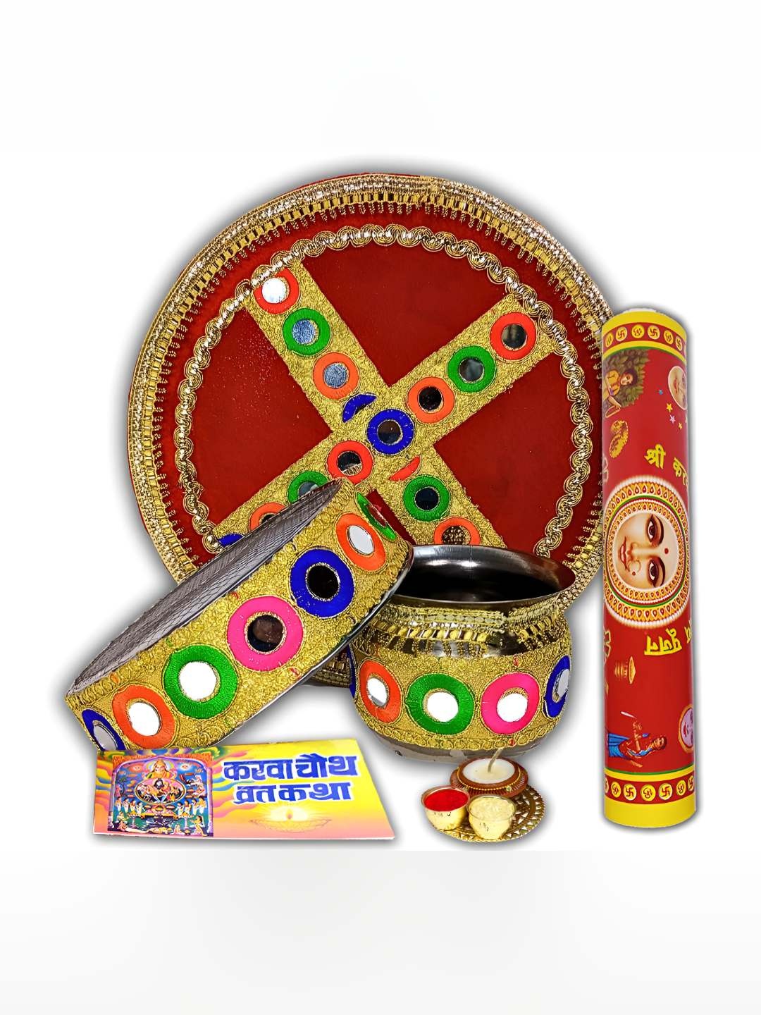 

ME & YOU Red and GoldToned Karwa Chauth Vrat Pooja Thali