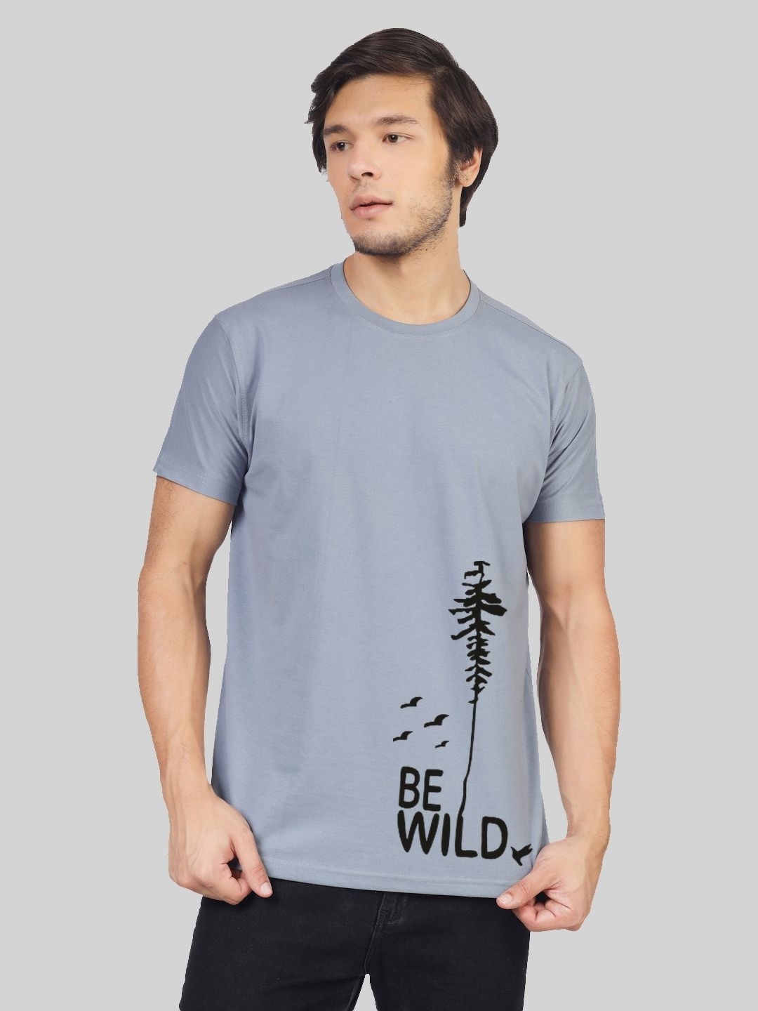 

Greylongg Men Graphic Printed Round Neck Cotton T-shirt, Grey