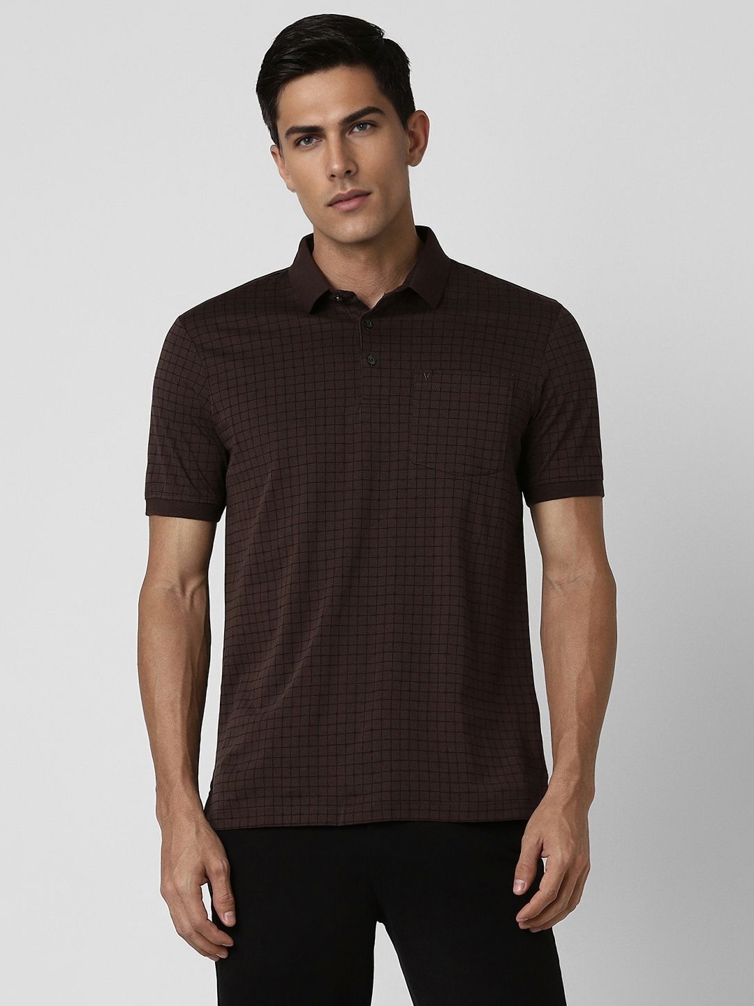 

Van Heusen Men Checked Polo Collar Cotton T-shirt, Brown