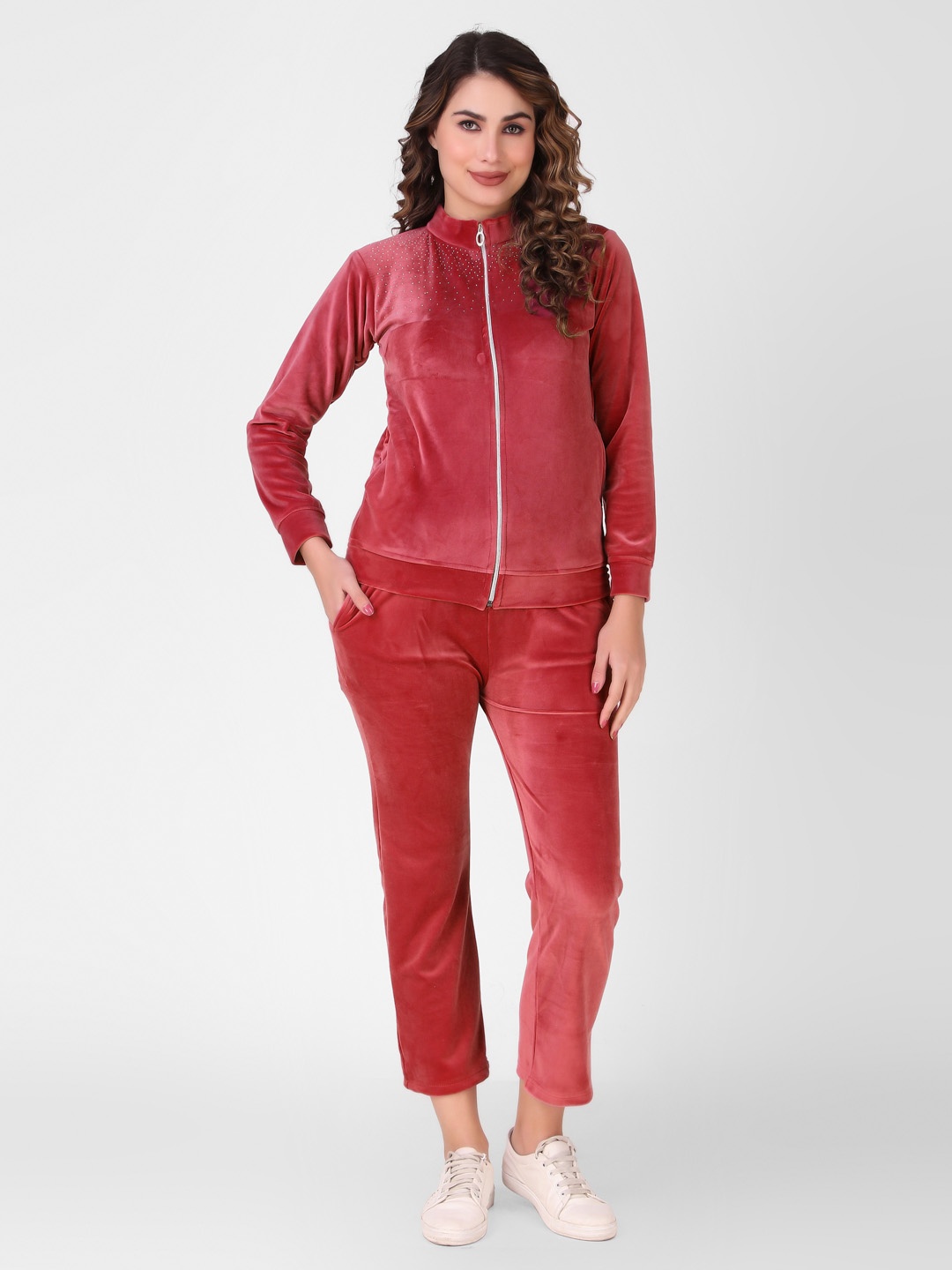 

FNOCKS Women Zipper Tracksuit, Maroon