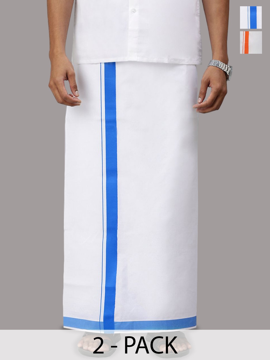 

Ramraj Pack of 2 Men Solid Border Dhoti, White