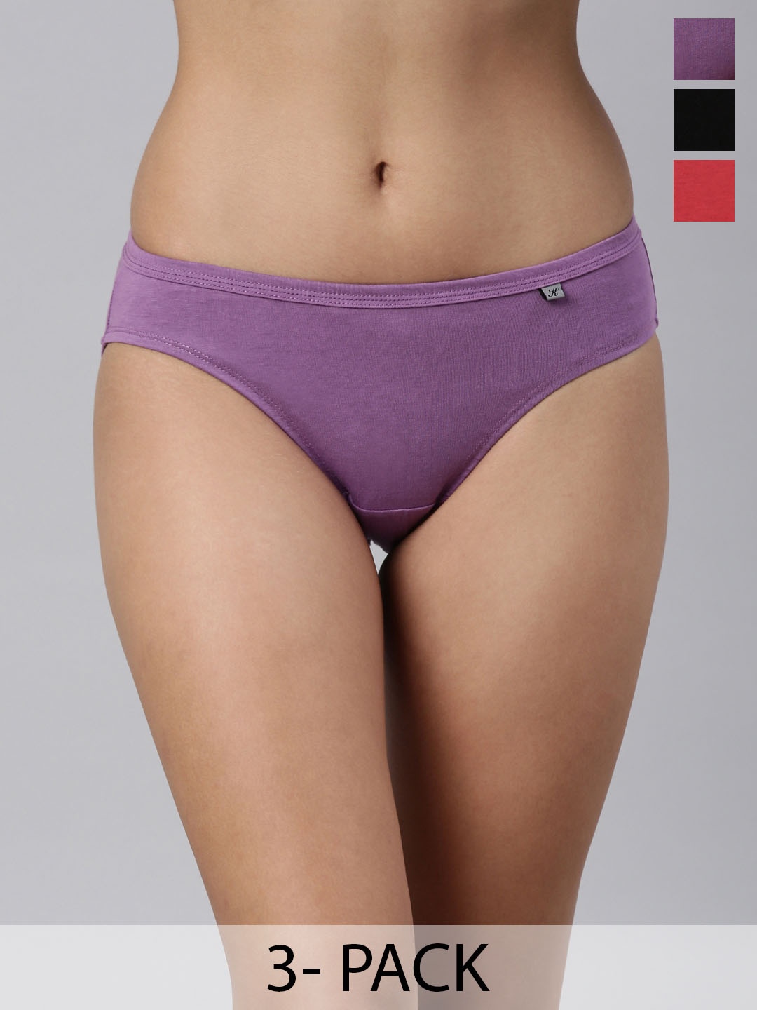 

Kryptic Women Pack Of 3 Pure Cotton Bikini Briefs KRWBR609_602_605_R4, Purple