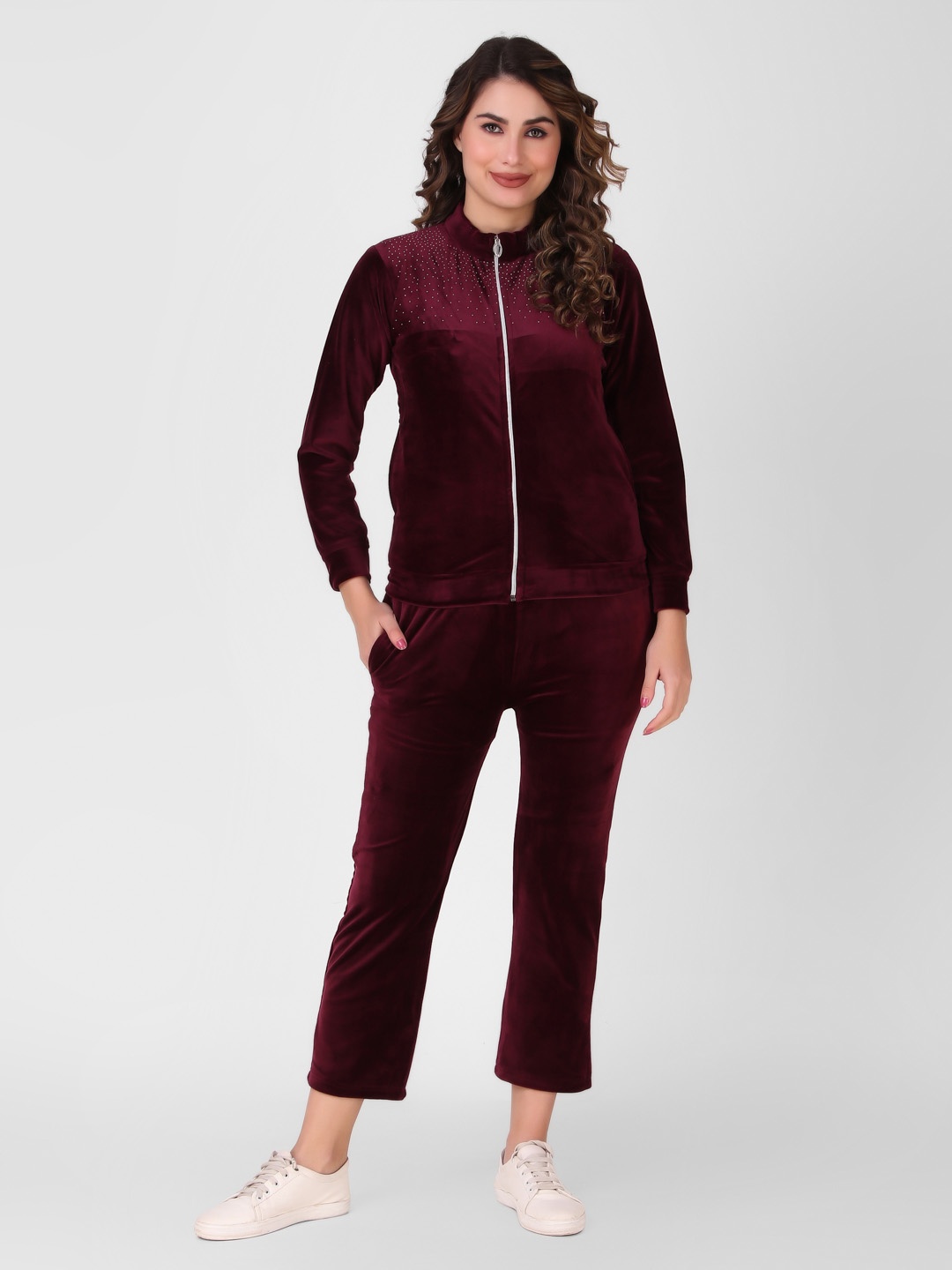 

FNOCKS High Neck Long Sleeves Tracksuits, Burgundy