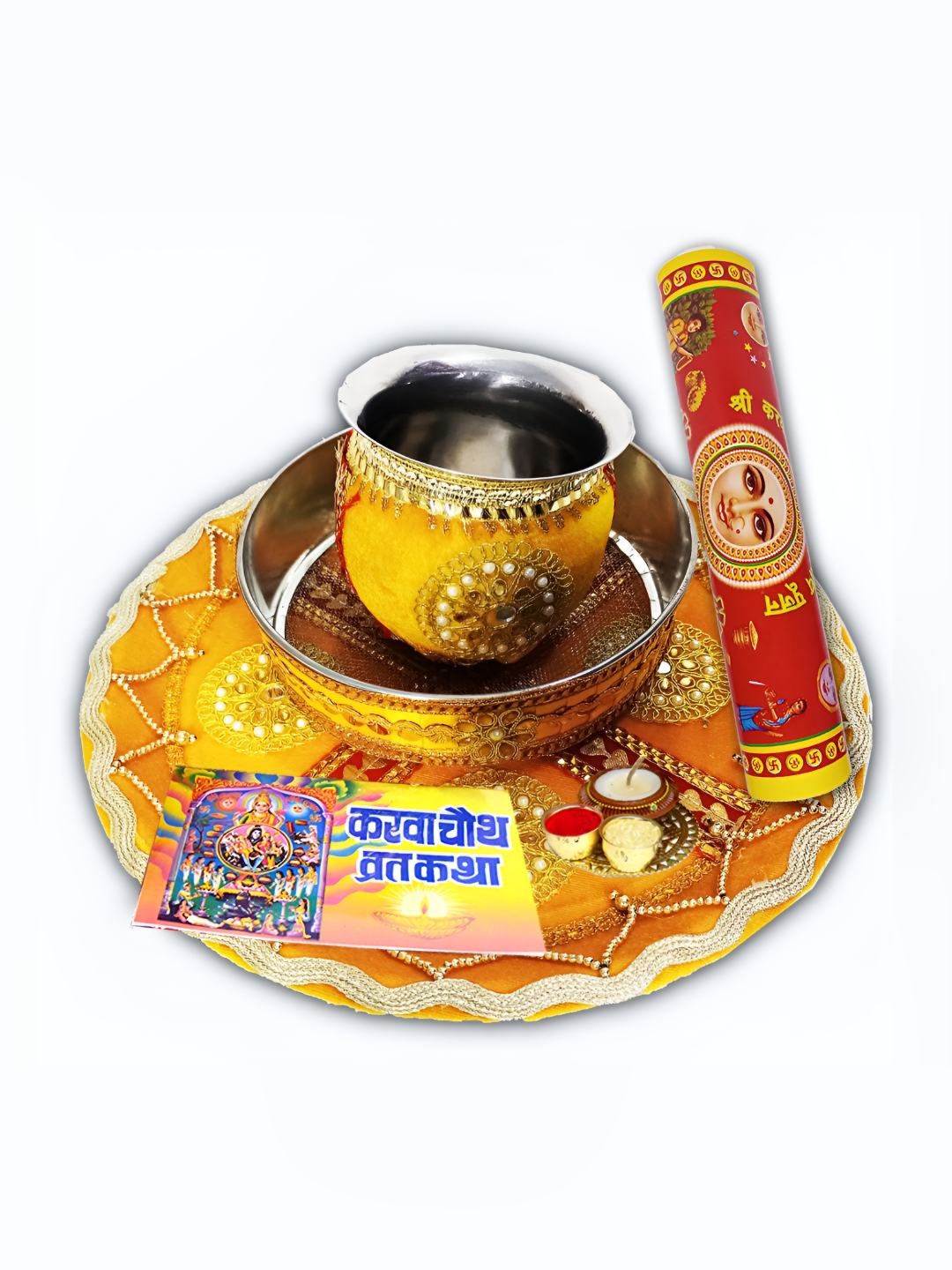 

ME & YOU Red & Yellow Karwa Chauth Pooja Thali Set
