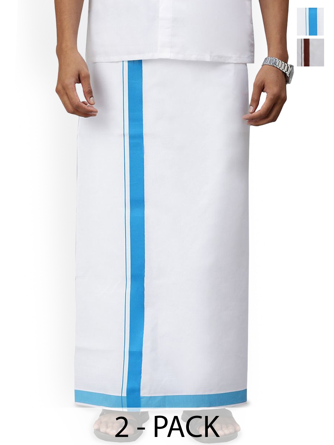 

Ramraj Pack of 2 Men Solid Border Dhoti, White