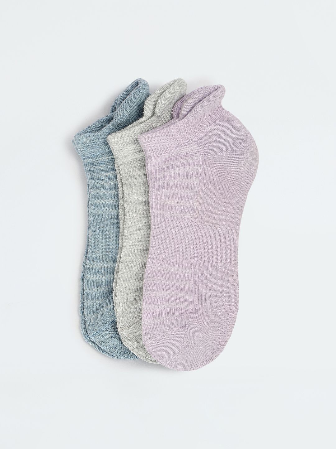 

max Women Pack Of 3 Stripe Detail Ankle-Length Socks, Grey