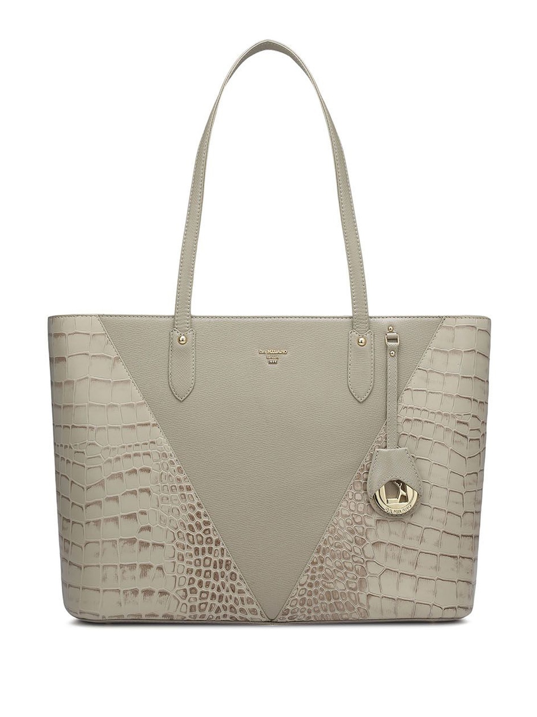 

Da Milano Women Textured Leather Shopper Tote Bag, Grey