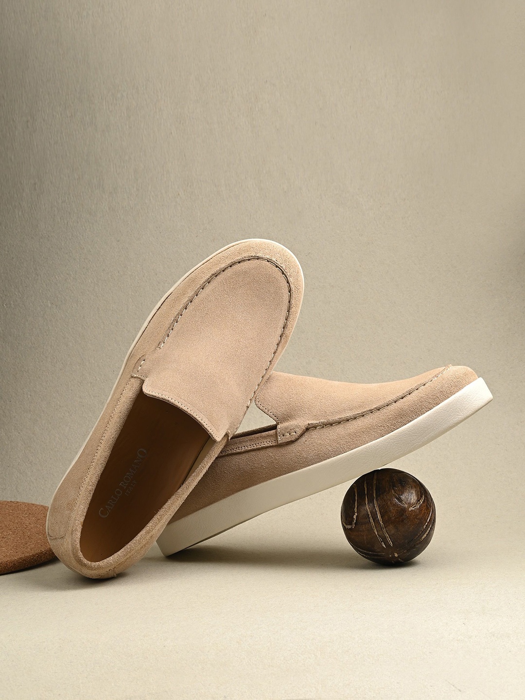 

CARLO ROMANO Men Suede Loafers, Beige