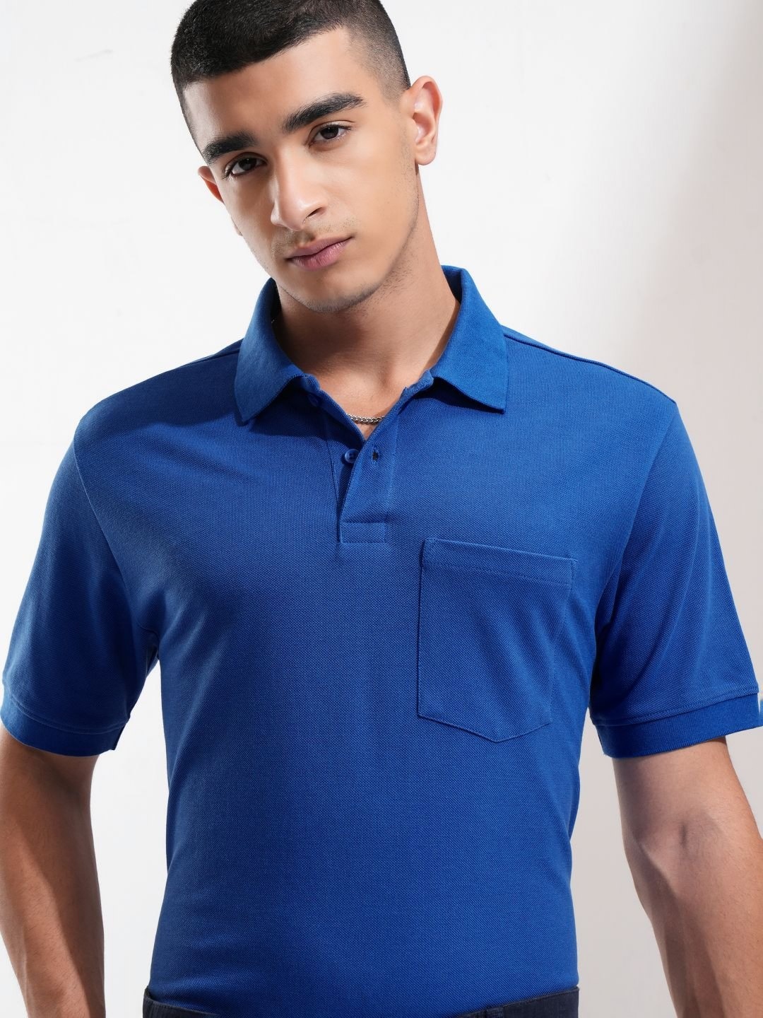 

HIGHLANDER Men Solid Polo Collar Cotton Relaxed Fit T-shirt, Blue