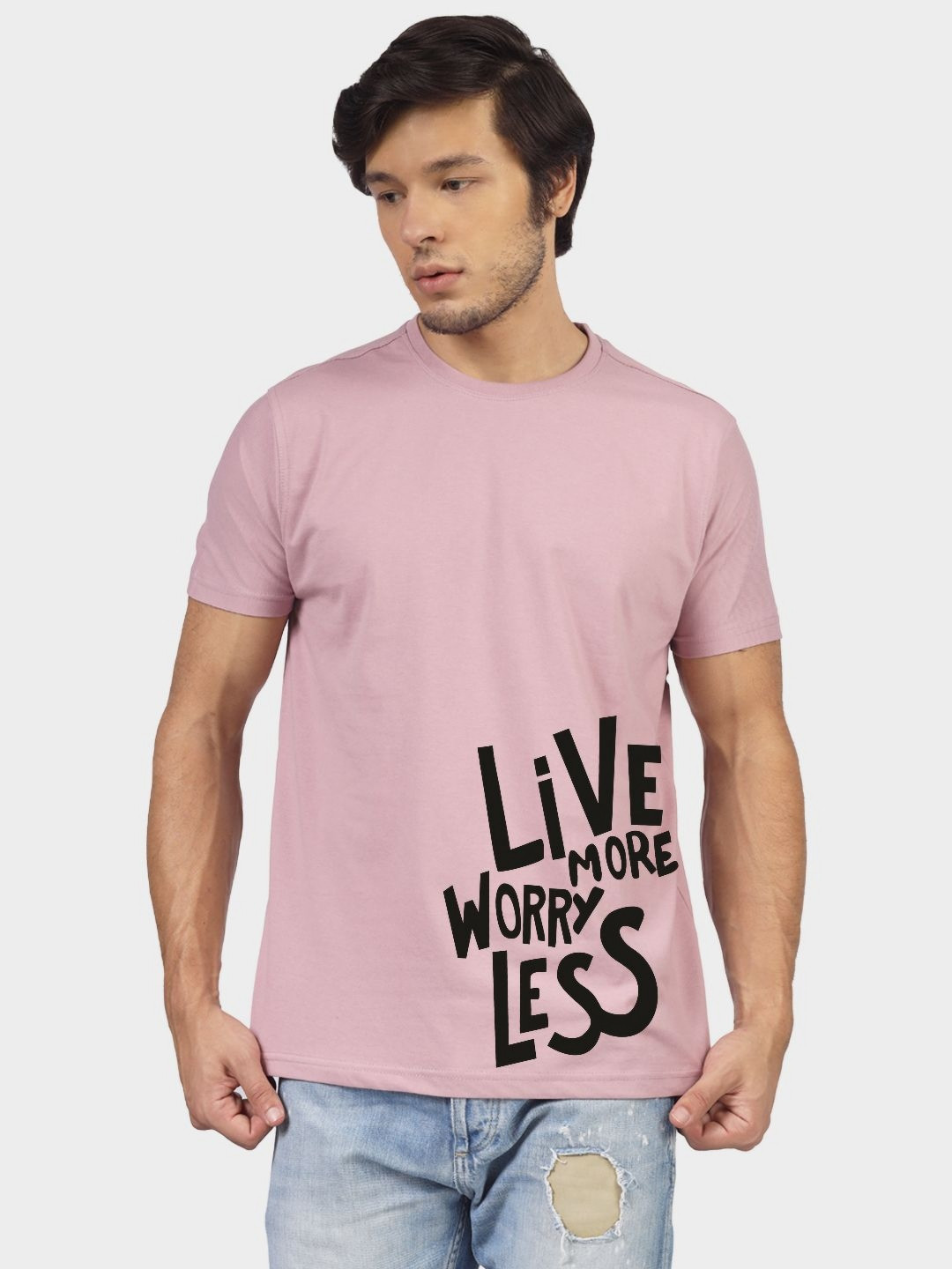 

Greylongg Men Typography Printed Round Neck Cotton T-shirt, Purple