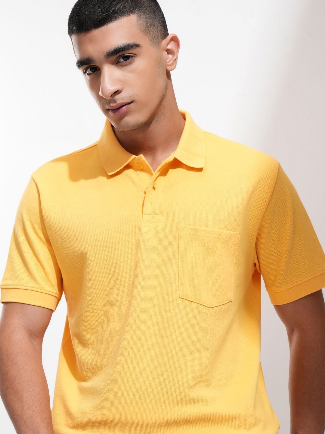 

HIGHLANDER Men Solid Polo Collar Cotton T-shirt, Yellow