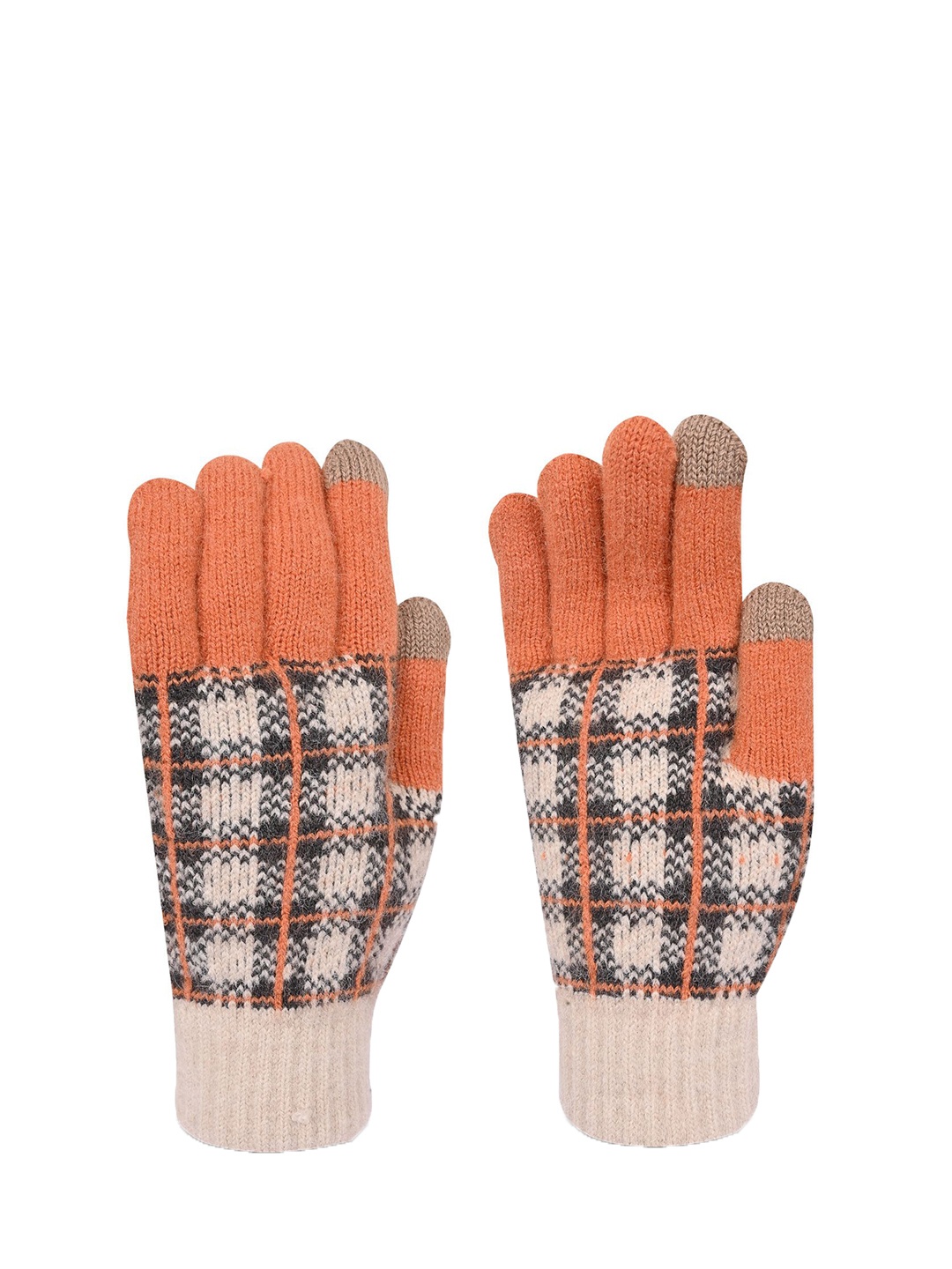 

LOOM LEGACY Women Checked Acrylic Touchscreen Gloves, Orange