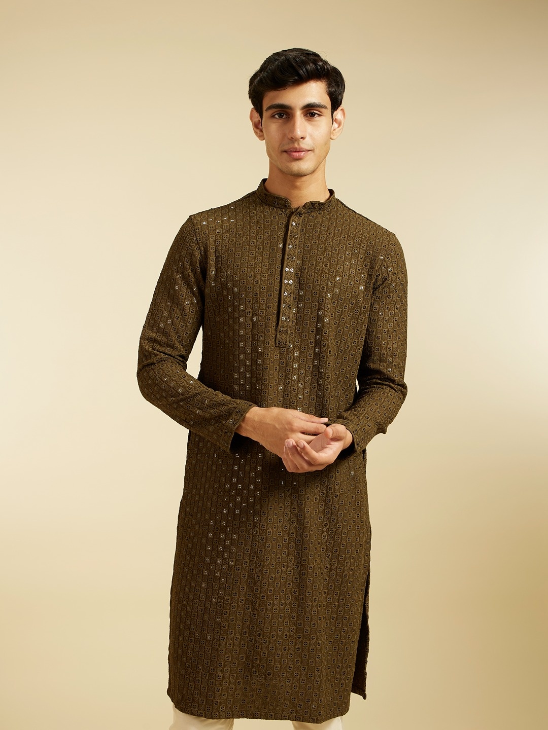 

Diwas by Manyavar Ethnic Motifs Embroidered Sequinned Straight Kurta, Green