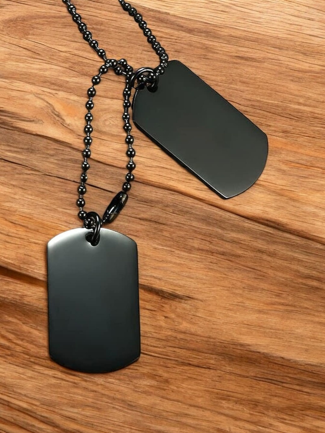 

fabula Men Square Double Two Dog Tags Pendant With Chain, Black