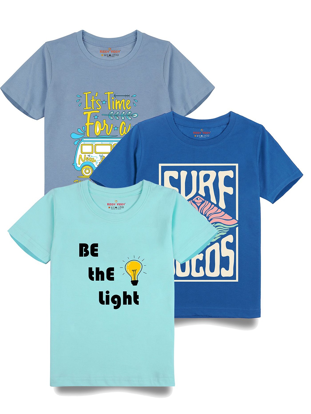 

AUSK Boys Pack Of 3 Graphic Printed Round Neck Cotton T-shirts, Sea green
