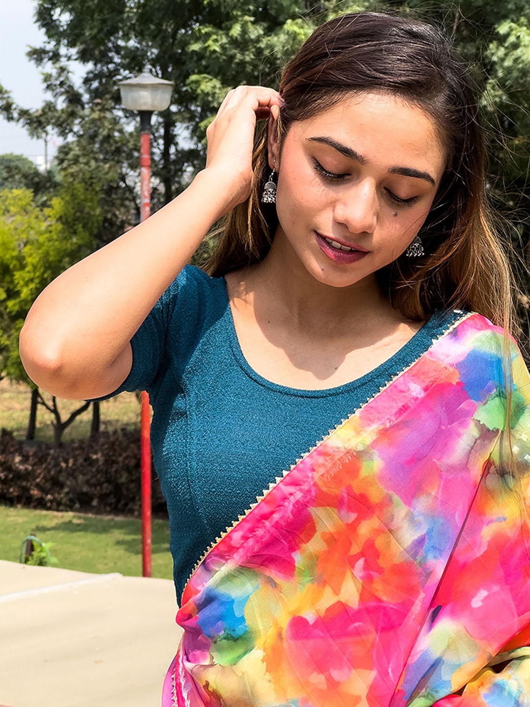 

Bindigasm's Advi Women Mirror Work Saree Blouse, Teal