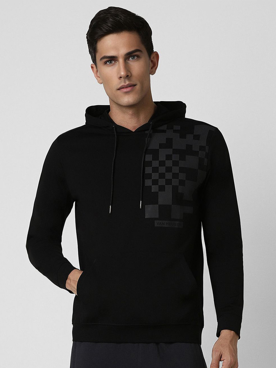 

Van Heusen Flex Men Geometric Printed Hood Cotton Pullover Sweatshirt, Black