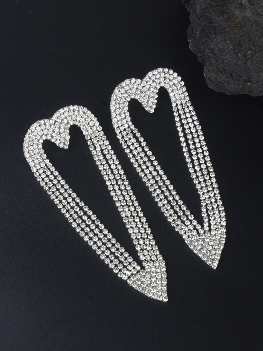 

KPOP Silver-Plated Contemporary Rhinestone Studded Drop Earrings