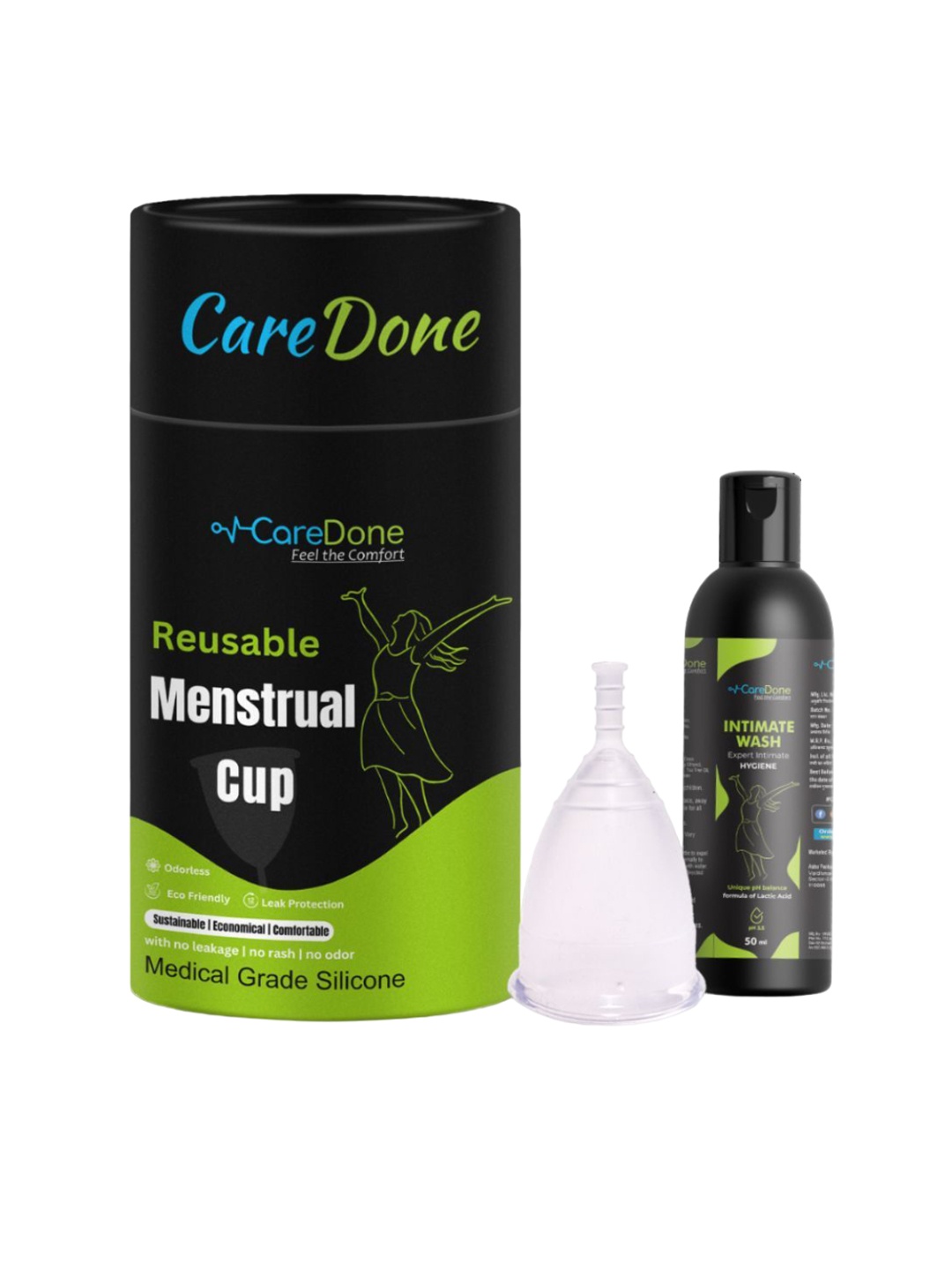 

CareDone Washable & Leakproof Menstrual Cup - L With Intimate Wash- 50 ml, White