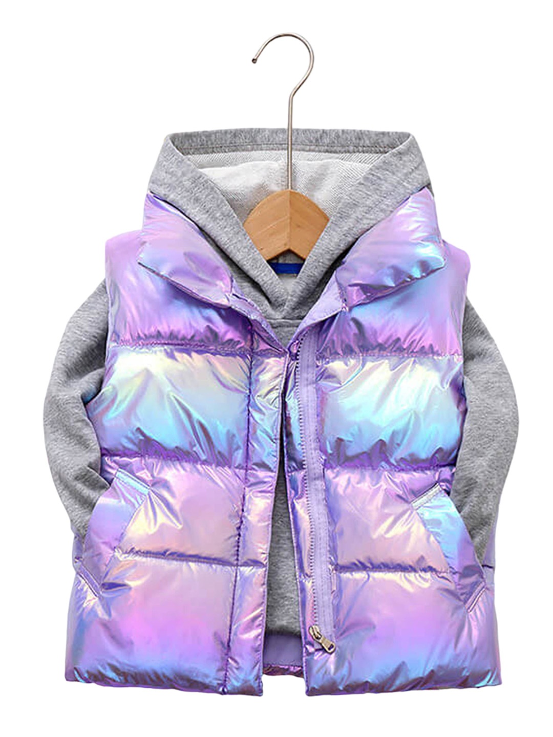 

TrendyKid Girls Sleeveless Stand Collar Lightweight Longline Puffer Jacket, Purple