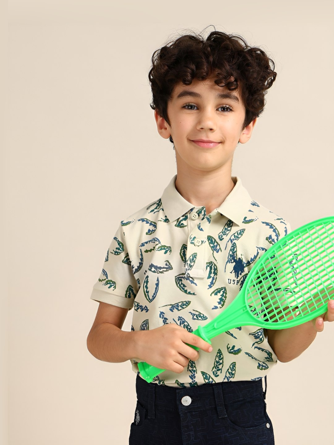 

U.S. Polo Assn. Kids Boys Conversational Printed Polo Collar Cotton T-shirt, Beige